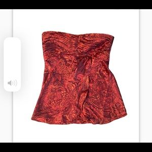 Banana Republic Silk Strapless Empire Waist Burgundy Paisley Blouse Size 4